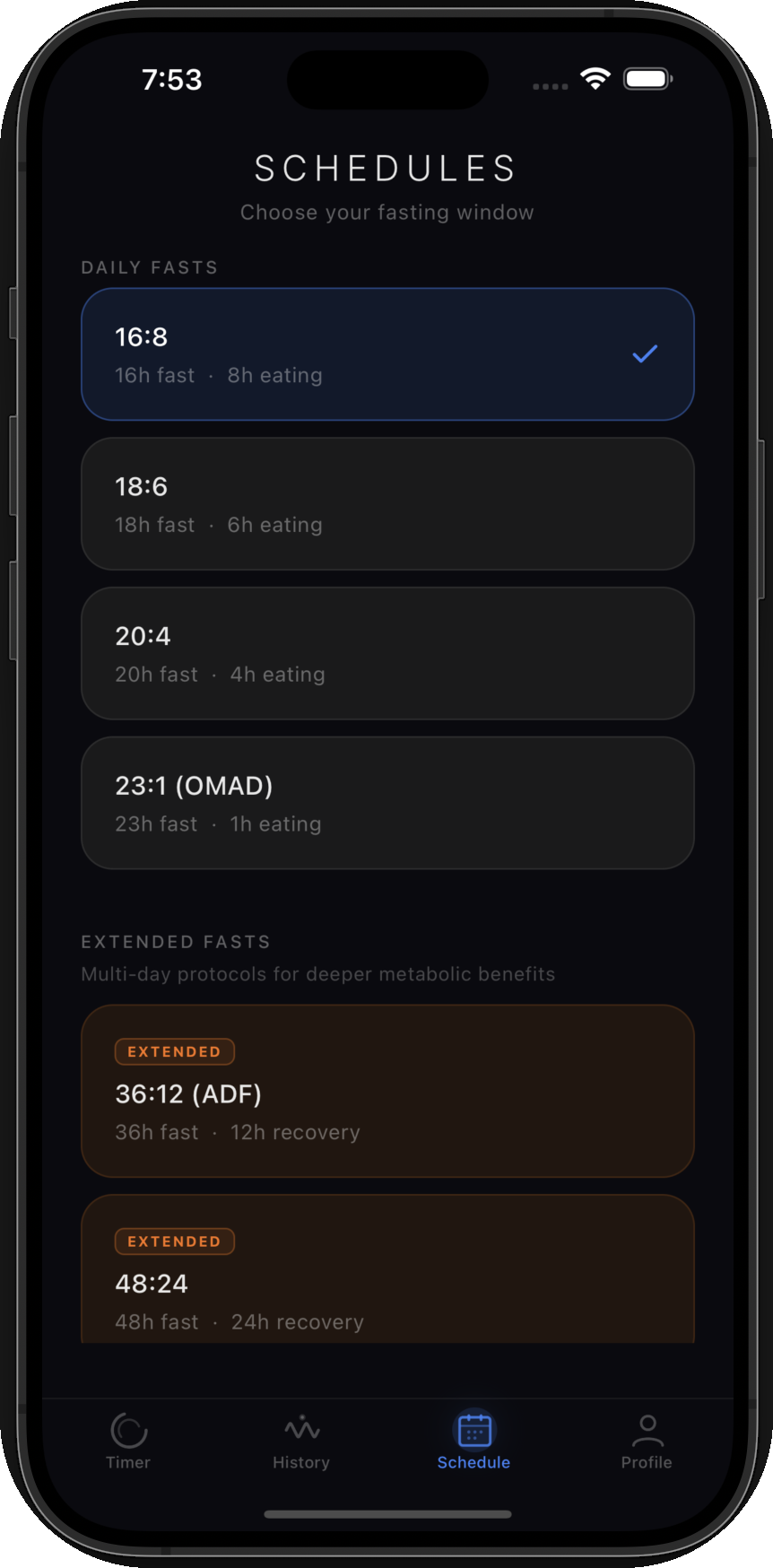 Schedules - Dark mode